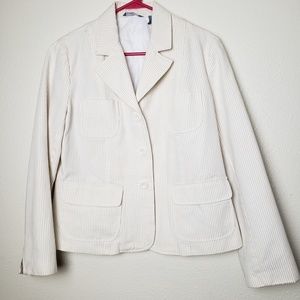 Hillard & Hanson Casual Vertical Striped Pocket Button Cuff Cotton Large Blazer